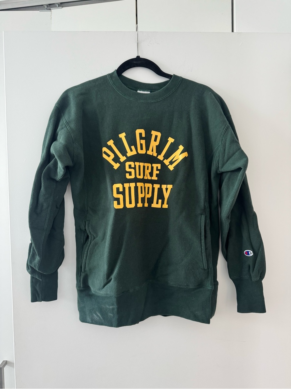 Pilgrim Surf Supply Forest Green Crewneck Sweatshirt with Yellow Print